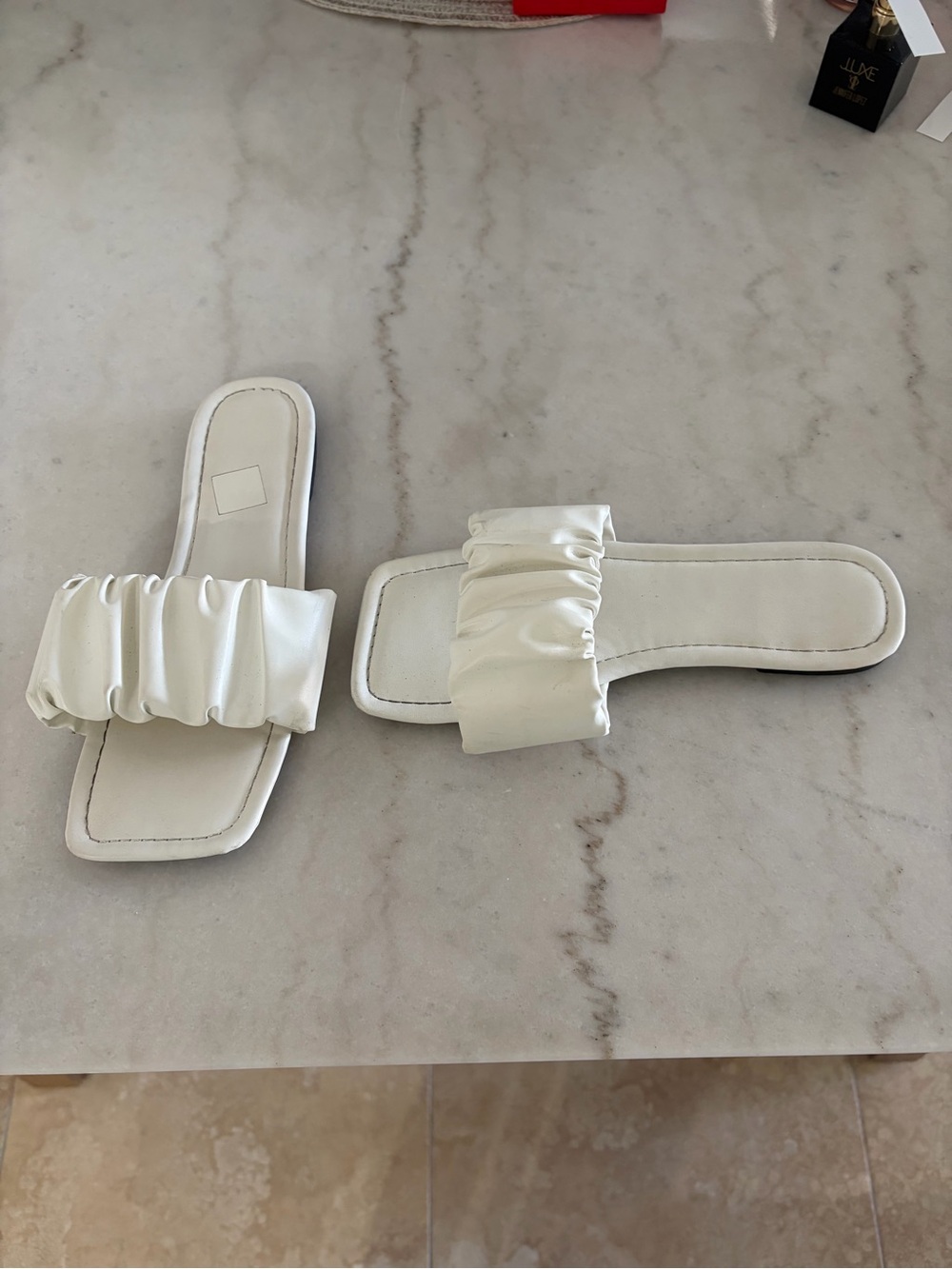 Girls' White Ruffle Slide Sandals